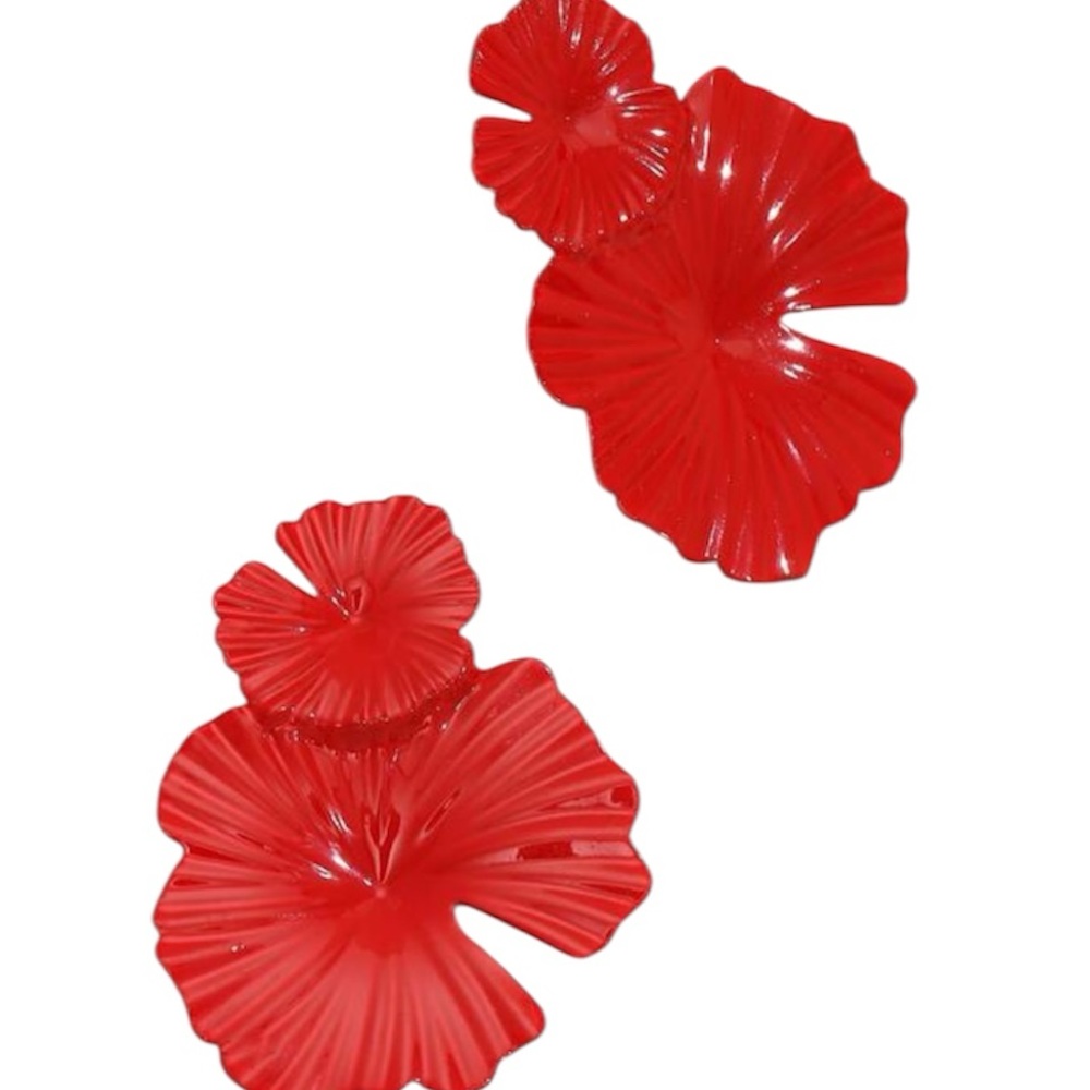 Red Floral Statement Earrings  Bold Fashion Jewelry New Vibrant Flower Earrings